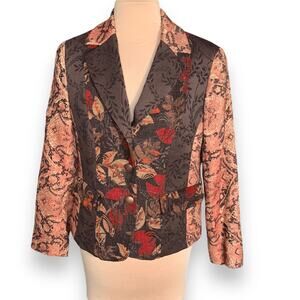 Vintage 90s Coldwater Creek Tapestry Blazer Floral Leaf Patchwork Jacket Fall